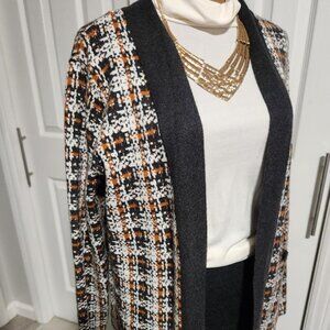Christian Siriano Open Front Plaid Duster Sweater Sz Small